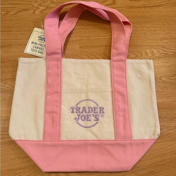Trader Joe's Pink and Cream Canvas Tote - Picture 1 of 3